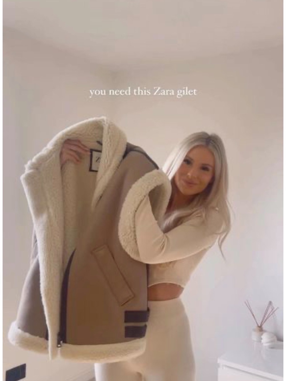 Zara Cream Shearling-Trim Zip up jacket